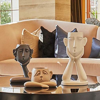 ZAMTAC 3 Pcs Nodic Design Black/White Vase Quality Matt Human Face Decorative Vase Jar Display Room Decorative Figue Head Shape Vase - (Color: 3 pcs)