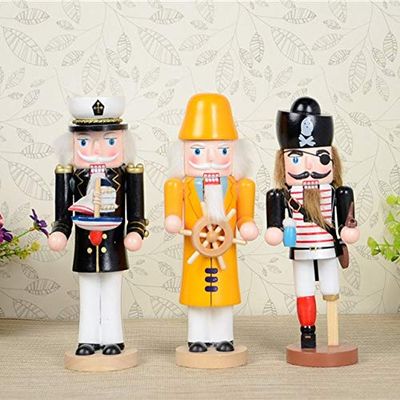 ZAMTAC 3PC/Set European Pirate Section Nutcracker Soldier Ornaments Exquisite Wooden Crafts Living Room Home Decoration
