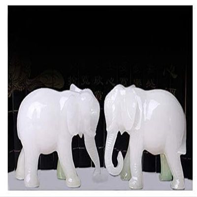 ZAMTAC A Pair of Elephant Ornaments Resin Elephant furnishings kaiguang Fortune Household Jade White Jade Water Crafts Decoration - (Color: Longer 17CM Set)