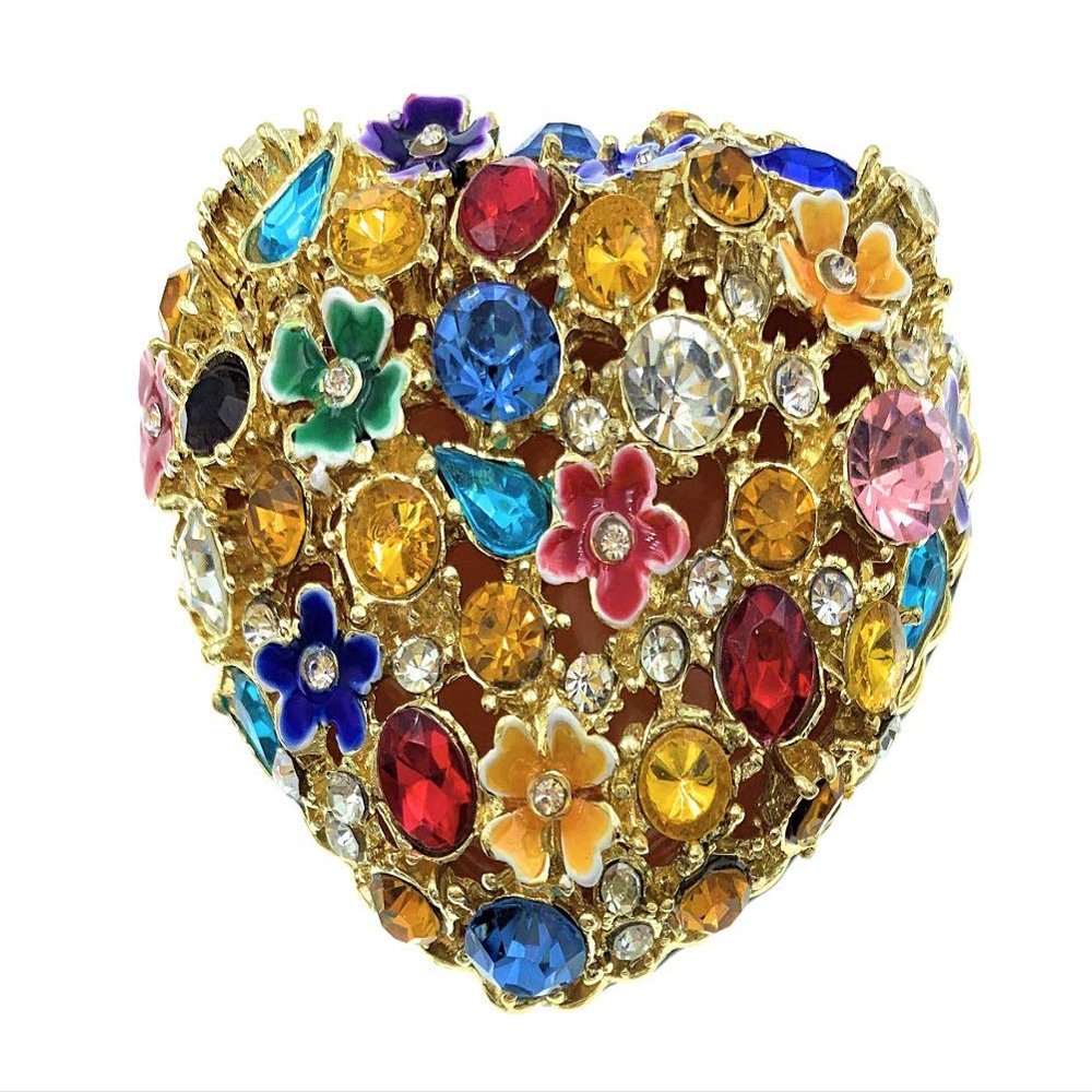 Kubla Crafts Bejeweled Enameled Heart Trinket Box, Accented with Austrian Crystals, 2.25 Inches Wide