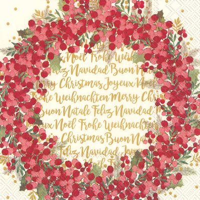 Boston International IHR 20-Count 3-Ply Lunch Paper Napkins, 6.5 x 6.5-Inches, Cynthia Wreath Cream