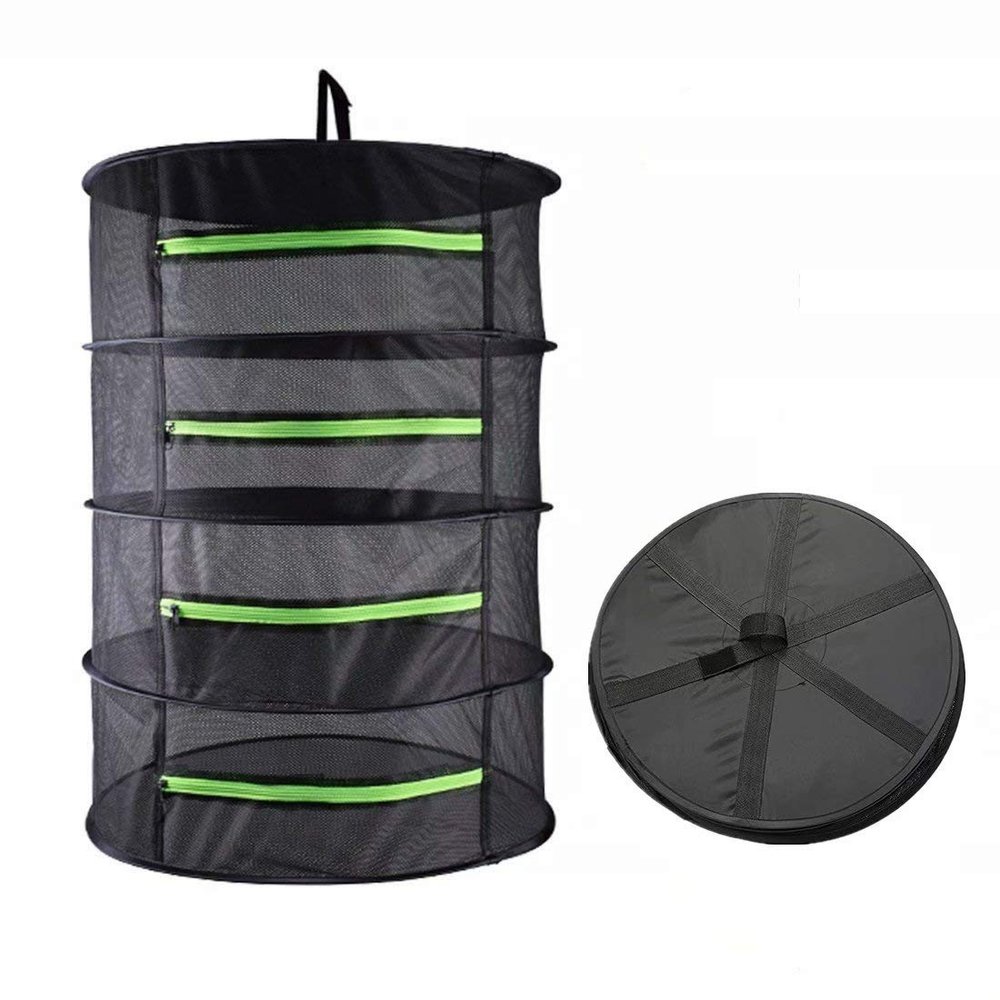 NXqilixiang Herb Drying Rack Net Dryer Hanging Dry Net 4 Layer Collapsible Hanging Dryer with Zipper Net Carrying Case Indoor and Outdoor for Herb Beans Fish Vegetable Drying(4 Layers - with Zipper)