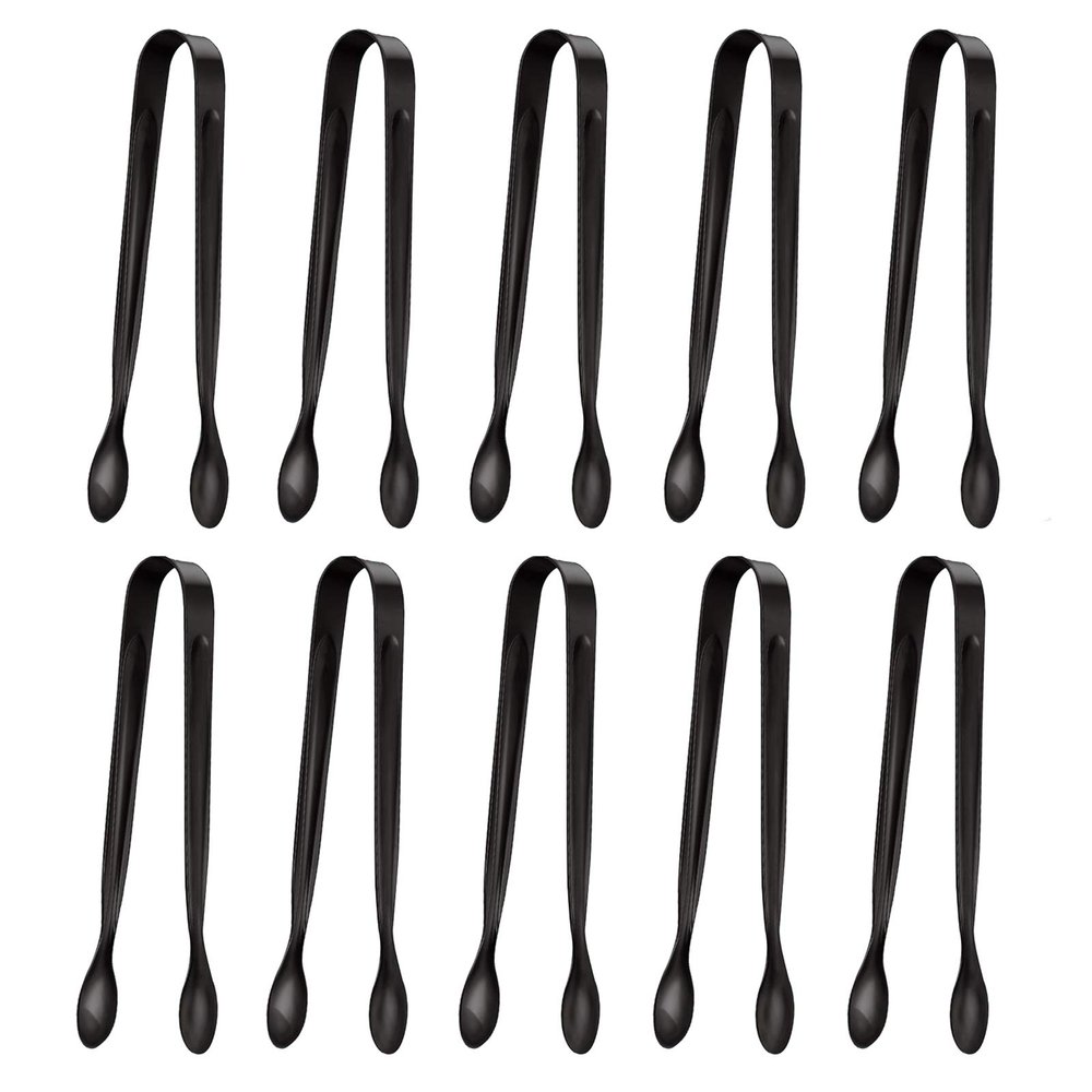 10 Pack Small Ice Tongs Sugar Tongs, Stainless Steel Mini Serving Appetizers Tongs for Party Coffee Tea Wine Bar Kitchen (Black)