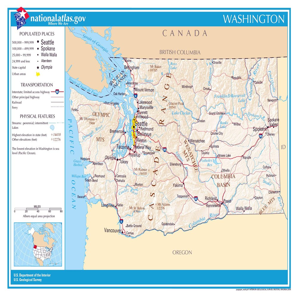 Home Comforts Washington State Map Poster, 20x30 Inch, Full Color, Glossy Finish, Travel Map, Laminated, Ready to Frame or Hang