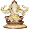 Exotic India Ganesha on Double Lotus Base - Brass Statue - Color Brown Silver Gold Color view 1