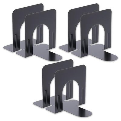 1InTheOffice 3 Pack Heavy Duty Black Metal L-Shaped Non-Skid Bookends for Heavy Books, 6 Pieces