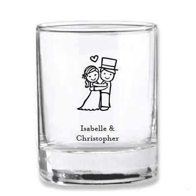Couple Themed Personalized 2 oz. Stemless Short Glass/Votive Holder | 96 ct, Perfect for Bridal Showers, Weddings & Anniversaries Party - Black