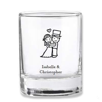 Couple Themed Personalized 2 oz. Stemless Short Glass/Votive Holder | 96 ct, Perfect for Bridal Showers, Weddings & Anniversaries Party - Black