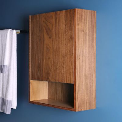 Lacava: KUB-ST-18R-07 - Wall-mounted storage cabinet with one door and one adjustable wood shelf, hinged right, W: 18", D: 7", H: 24" - Natural Walnut