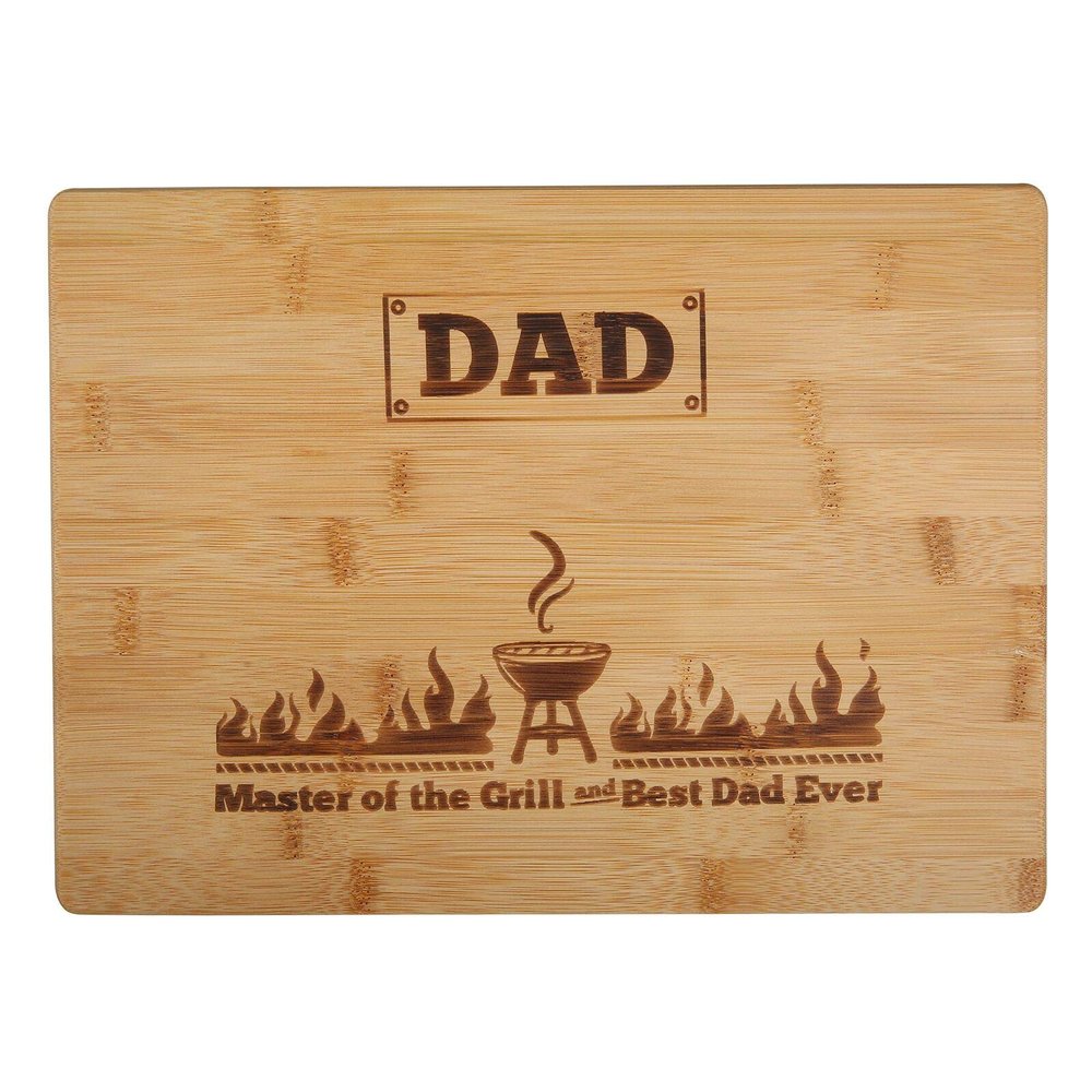 Laser Engraved Cutting Board Master of the Grill and Best Dad Ever Gift For father Birthday Gifts for Dad Cutting Board Gift Rectangle Bamboo Cutting Board11.8X8.7X0.5 inch