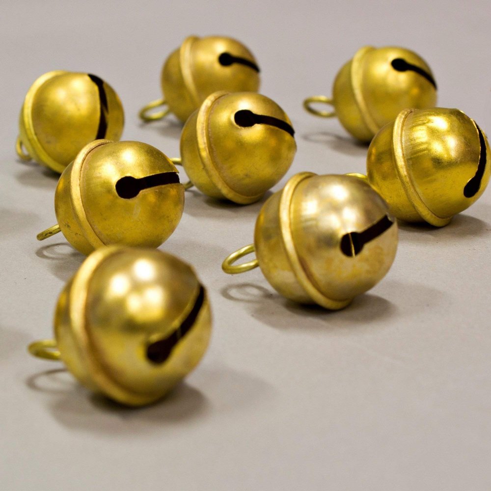 12 Pcs Jingle Bells, Express Polar Sleigh Bells, Polished Brass Bells for Door Knob, for Craftwork, Anniversary, Cattle Bells, for Party Favors, Wall Art, Orchard Garden Art 1-in High