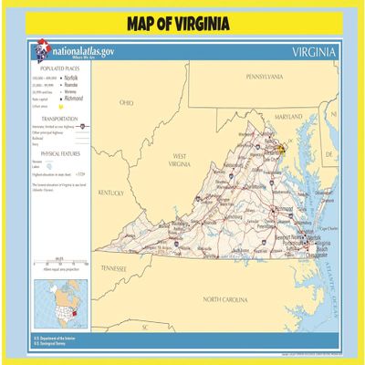 Large Detailed map of Virginia State Vivid Imagery Laminated Poster Print-20 Inch by 30 Inch Laminated Poster With Bright Colors And Vivid Imagery