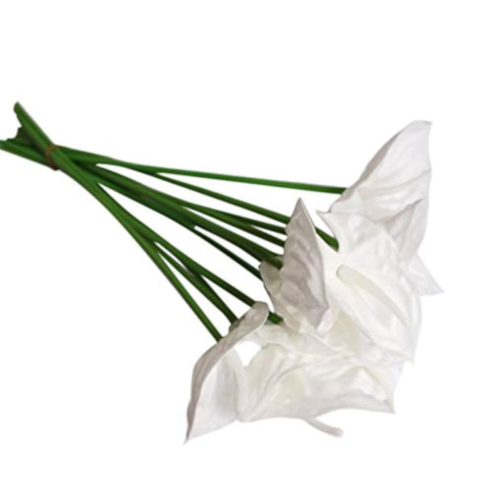 AntranStore 20Pcs Artificial Anthurium Flowers Real Touch Fake Flower for Home Decor Floral Arrangements Bouquets (White)