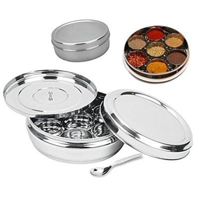 NYGT Stainless Steel Masala Dabba/Spice Container With 7 Compartment Masala Box and 1 Spoon