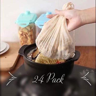 Cotton Mesh Strainer Bags for Soup Making, Reusable Nut Milk Bag, Food Grade Cheesecloth with Drawstring for Bone Broth, Tea, Cold Brew - 24 Pack