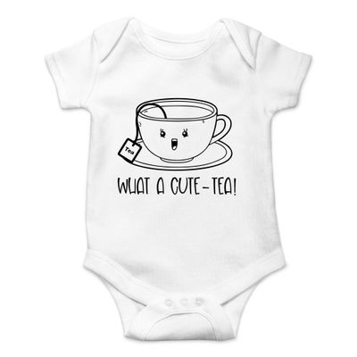 AW Fashions What A Cute Tea Baby Bodysuit Funny Adorable Infant Unisex Romper Clothing Cute Newborn Outfit (12 Months, White)