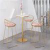 Barstools Modern Bar Stool High Chair Footstool Restaurant Bar Counter or Kitchen | Pink Velvet Cushion and Metal Feet of The Bar (Seat Height 65/75cm) view 2