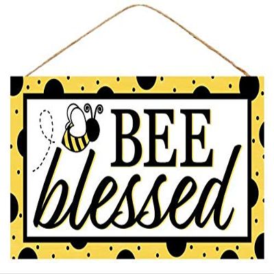 Craig Bachman 12.5" x 6" Bumblebee Blessings MDF Sign, Yellow & Black Dotted Bee Decor for Wreaths, Farmhouse Kitchen Wall Art, Nature Inspired Porch & Dining Room Plaque