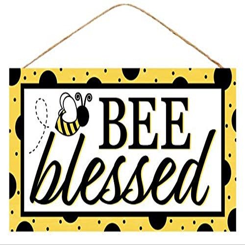 Craig Bachman 12.5" x 6" Bumblebee Blessings MDF Sign, Yellow & Black Dotted Bee Decor for Wreaths, Farmhouse Kitchen Wall Art, Nature Inspired Porch & Dining Room Plaque