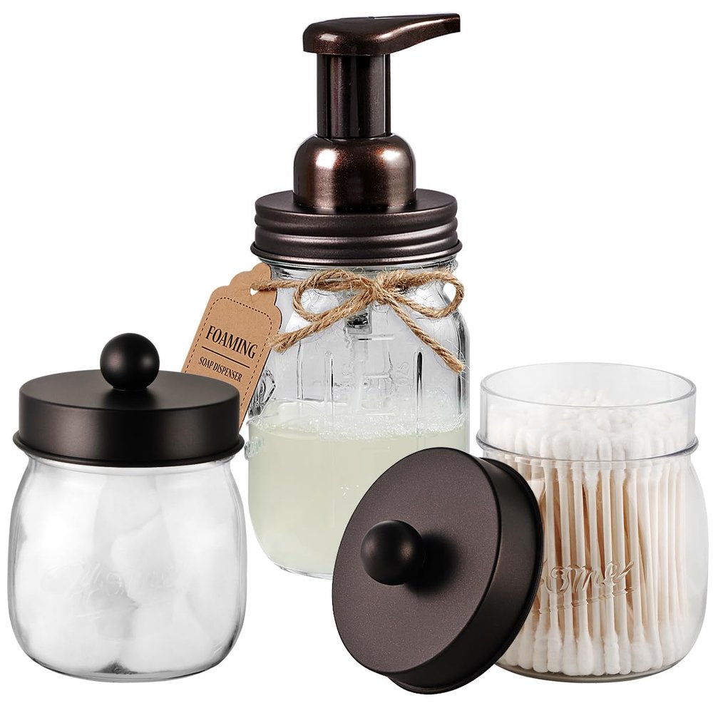 SheeChung 3 Piece Mason Jar Bathroom Accessories Set,Farmhouse Bathroom Set