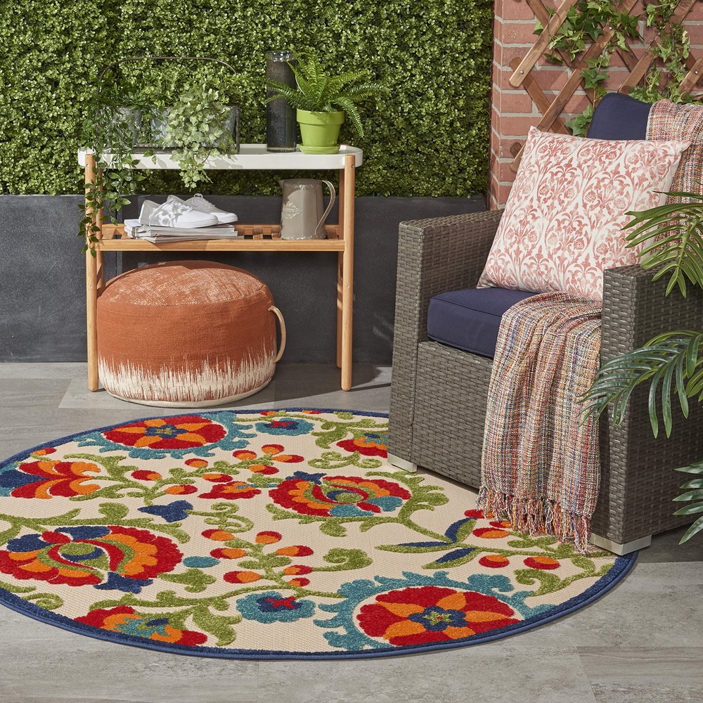 Nourison Home Aloha Multicolor 4' x Round Area Rug - Easy Clean, Non Shedding, Bed Room, Living Room, Dining Room, Kitchen (4' x Round)