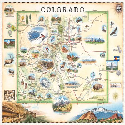 Colorado Map Wall Art Poster - Authentic Hand Drawn Maps in Old World, Antique Style - Art Deco - Lithographic Print