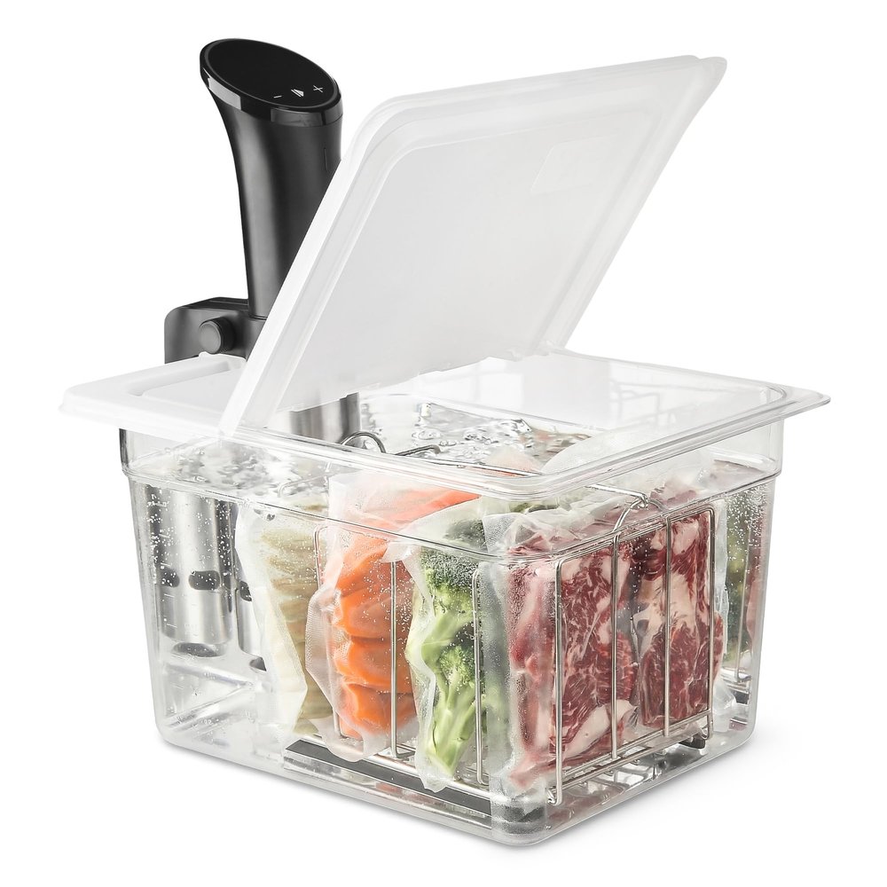 EVERIE 12 Quart Sous Vide Container with Collapsible Hinged Lid + Wobble-Free Stainless Steel Rack Divider NSF Approved Container, BPA-Free Lid, Compatible with Anova and Instant Pot