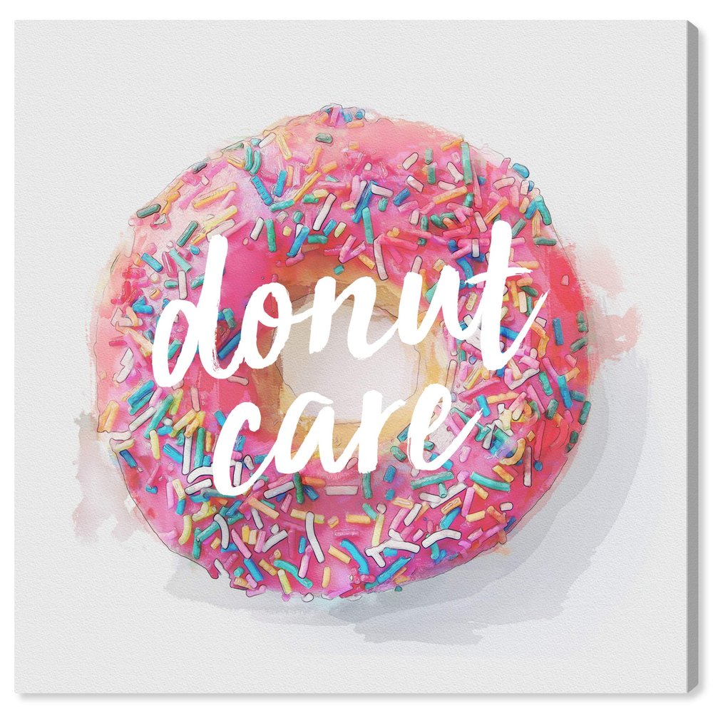 The Oliver Gal Artist Co. Typography and Quotes Wall Art Canvas Prints 'Donut Care' Home Dcor, 30" x 30", Pink, White