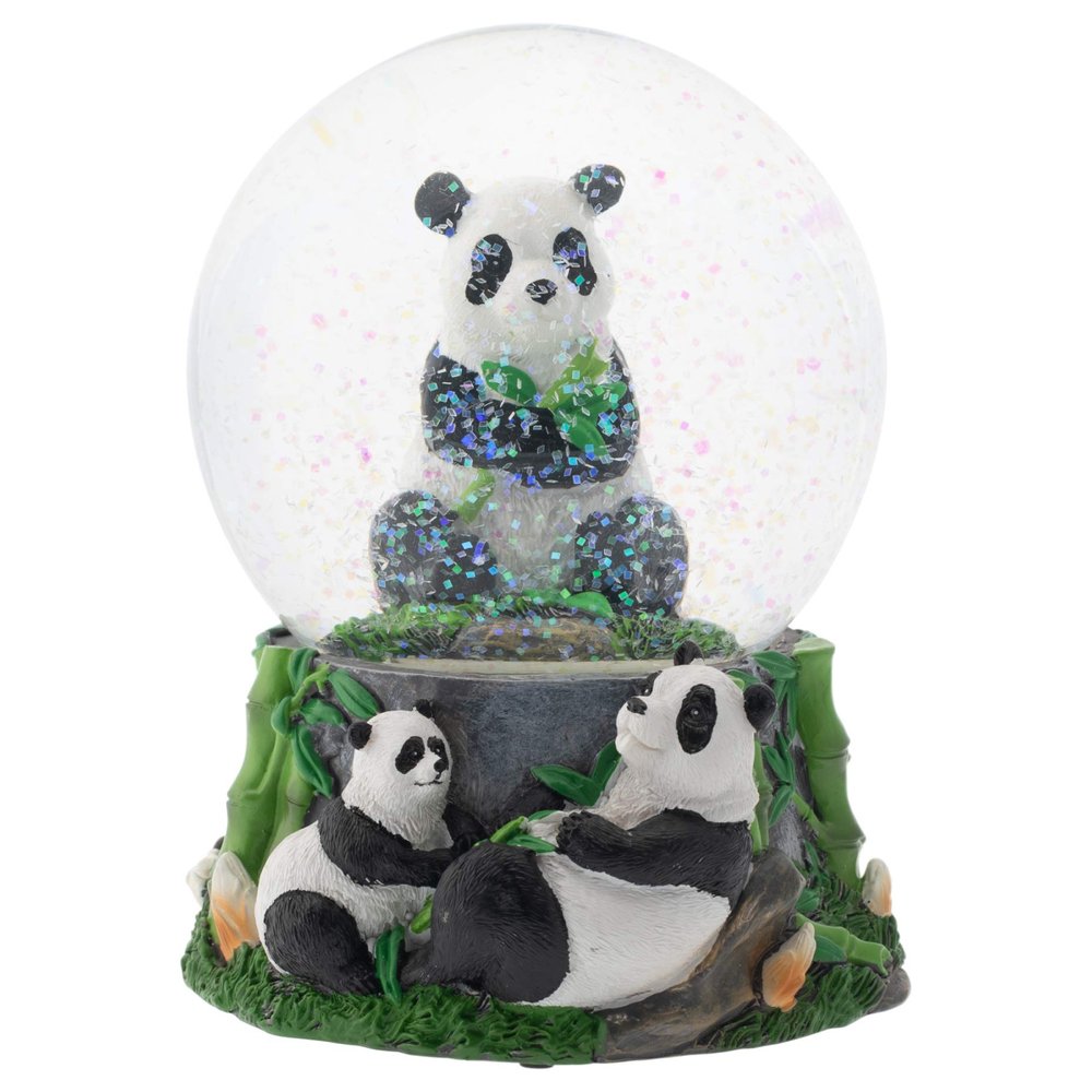 Elanze Designs Hugging Panda Bear Family 100MM Sturdy Wind Up Musical Glitter Water Snow Globe Tabletop Dresser Nightstand Figurine Decoration Plays Tune Born Free