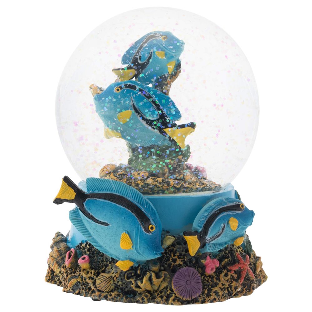 Elanze Designs Royal Blue Tang Fish 100MM Sturdy Wind Up Musical Glitter Water Snow Globe Tabletop Dresser Nightstand Figurine Decoration Plays Tune Wonderful World