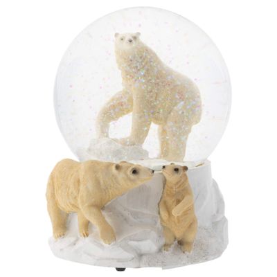 Elanze Designs Playing Polar Bear Family 100MM Sturdy Wind Up Musical Glitter Water Snow Globe Tabletop Dresser Nightstand Figurine Decoration Plays Tune Wonderful World
