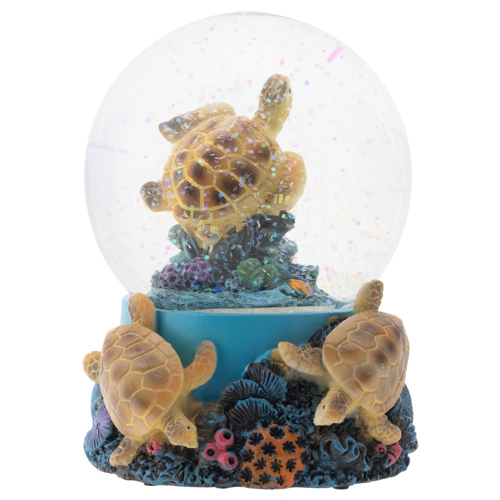 Elanze Designs Coral Reef Sea Turtles 100MM Sturdy Wind Up Musical Glitter Water Snow Globe Tabletop Dresser Nightstand Figurine Decoration Plays Tune Wonderful World