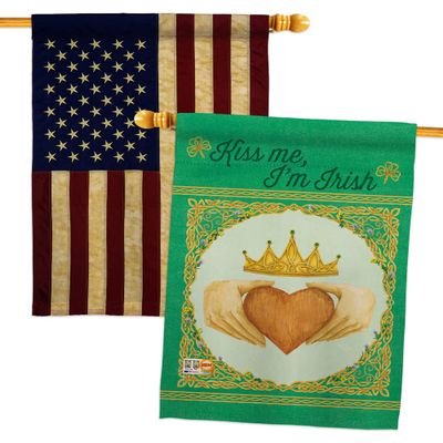 Kiss Me Im Irish House Flags Pack Springtime St Patrick Shamrock Leprechaun Lucky Coin Holiday March Clover USA Vintage Applique Small Decorative Gift Yard Banner Double-Sided Made In 28 X 40