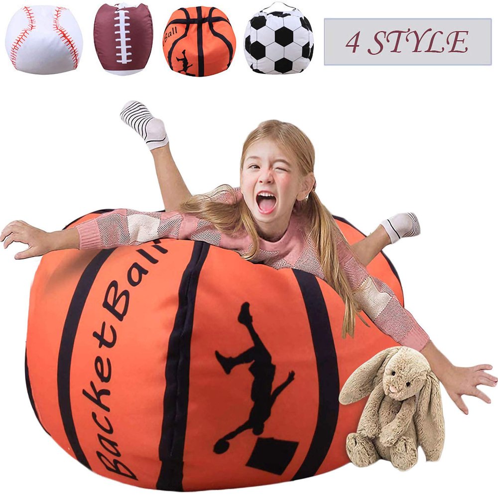 ArcticWhale 38 Inch Beanbag Cover Storage Bean Bag Chair Stuffed Animal Extra Large Blanket Plush Organizer for Kids Stuffed Seat Storage Sack Soft Smooth Polyester,KidS Room OriginalityBasketball
