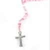 OOKI-12 Pcs 10" String Bracelet Rosary Baptism Favors with Cross for Boy or Girl Recuerdos de Bautizo Finger Rosaries (Pink) view 3