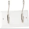 keypak 2-Hook Door Wall Mounted Coat Rack, 22.5cm - White Wooden Board, Satin Nickel Coat Hooks - Fixings Included view 1