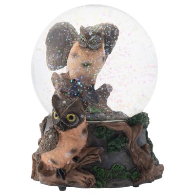 Elanze Designs Red Bellied Eagle Owls 100MM Sturdy Wind Up Musical Glitter Water Snow Globe Tabletop Dresser Nightstand Figurine Decoration Plays Tune Wonderful World
