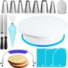RFAQK 35PCs Cake Turntable and Leveler-Rotating Cake Stand with Non Slip pad-7 Icing Tips and 20 Bags- Straight & Offset Spatula-3 Scraper Set -EBook-Cake Decorating Supplies Kit -Baking Tools view 1