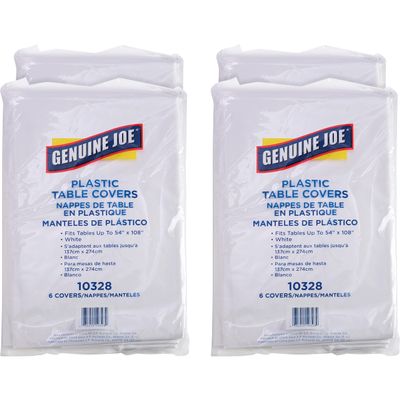 Genuine Joe Plastic Rectangular Table Cover, 108" x 54", White (Pack of 24)