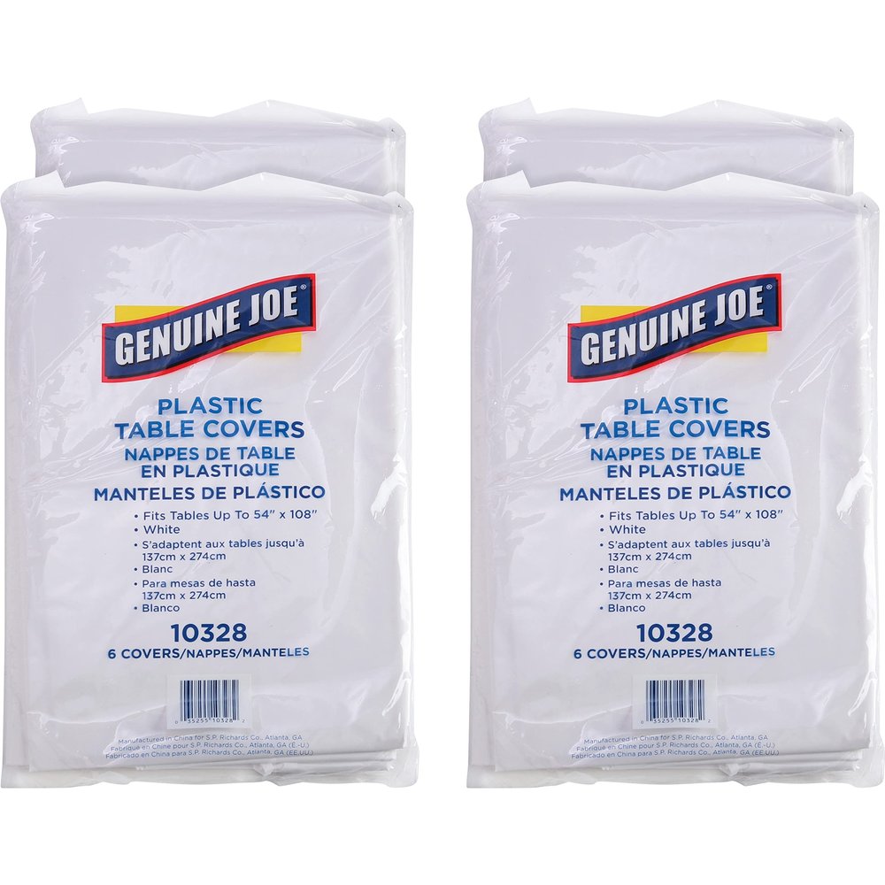 Genuine Joe Plastic Rectangular Table Cover, 108" x 54", White (Pack of 24)