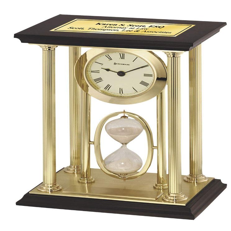 Personalized Engraved Clock Presidential Gold Brass Pillars Tower Desk Table Clock Timer Employee Service Award Retirement Gift Wedding Boss Coworker