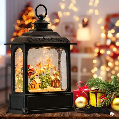 Wondise Christmas Musical Snow Globe Lantern with 6 Hour Timer