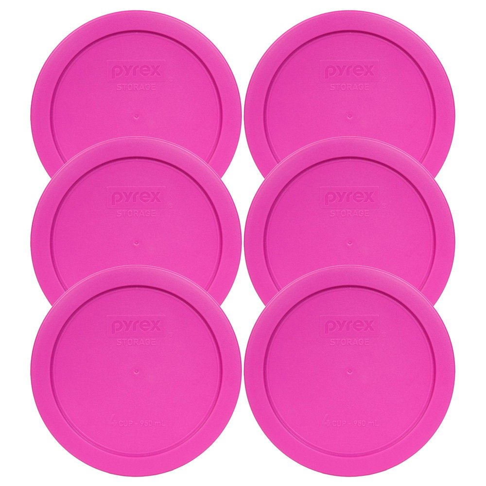 Pyrex 7201-PC 4-Cup Pink Food Storage Replacement Lids (6-Pack) - Made in USA