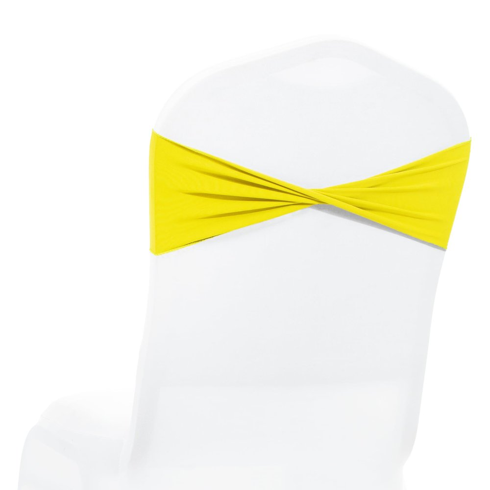 MDS Pack of 100 Spandex Chair Sashes Bows Elastic Stretch Dining Chair Bands Ties Without Slider Buckle Universal fits for Wedding Baby Shower Birthday Party Banquet Event Decoration - Yellow