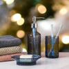 4-Piece Bathroom Accessories Set - Blue Glass Decor Set - WHOLE HOUSEWARES Soap Dispenser, Toothbrush Holder, Vanity Tray and Jar - Elegant Boho Bathroom Countertop Organizer view 2