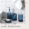 4-Piece Bathroom Accessories Set - Blue Glass Decor Set - WHOLE HOUSEWARES Soap Dispenser, Toothbrush Holder, Vanity Tray and Jar - Elegant Boho Bathroom Countertop Organizer view 4
