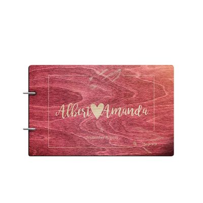 Just Customized Personalized Handmade Mr Mrs Wedding Guest Book for Bride and Groom Wood Alternative Custom Engraved Newlywed Marriage Album (Design 04, Rosewood)