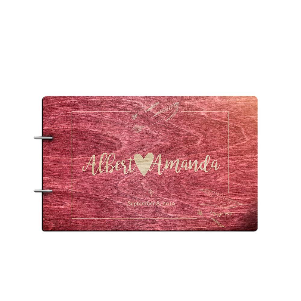 Just Customized Personalized Handmade Mr Mrs Wedding Guest Book for Bride and Groom Wood Alternative Custom Engraved Newlywed Marriage Album (Design 04, Rosewood)