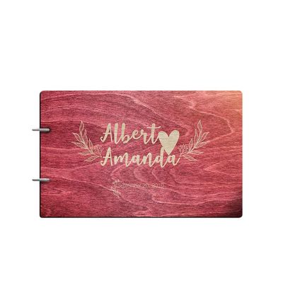 Just Customized Personalized Handmade Mr Mrs Wedding Guest Book for Bride and Groom Wood Alternative Custom Engraved Newlywed Marriage Album (Design 10, Rosewood)