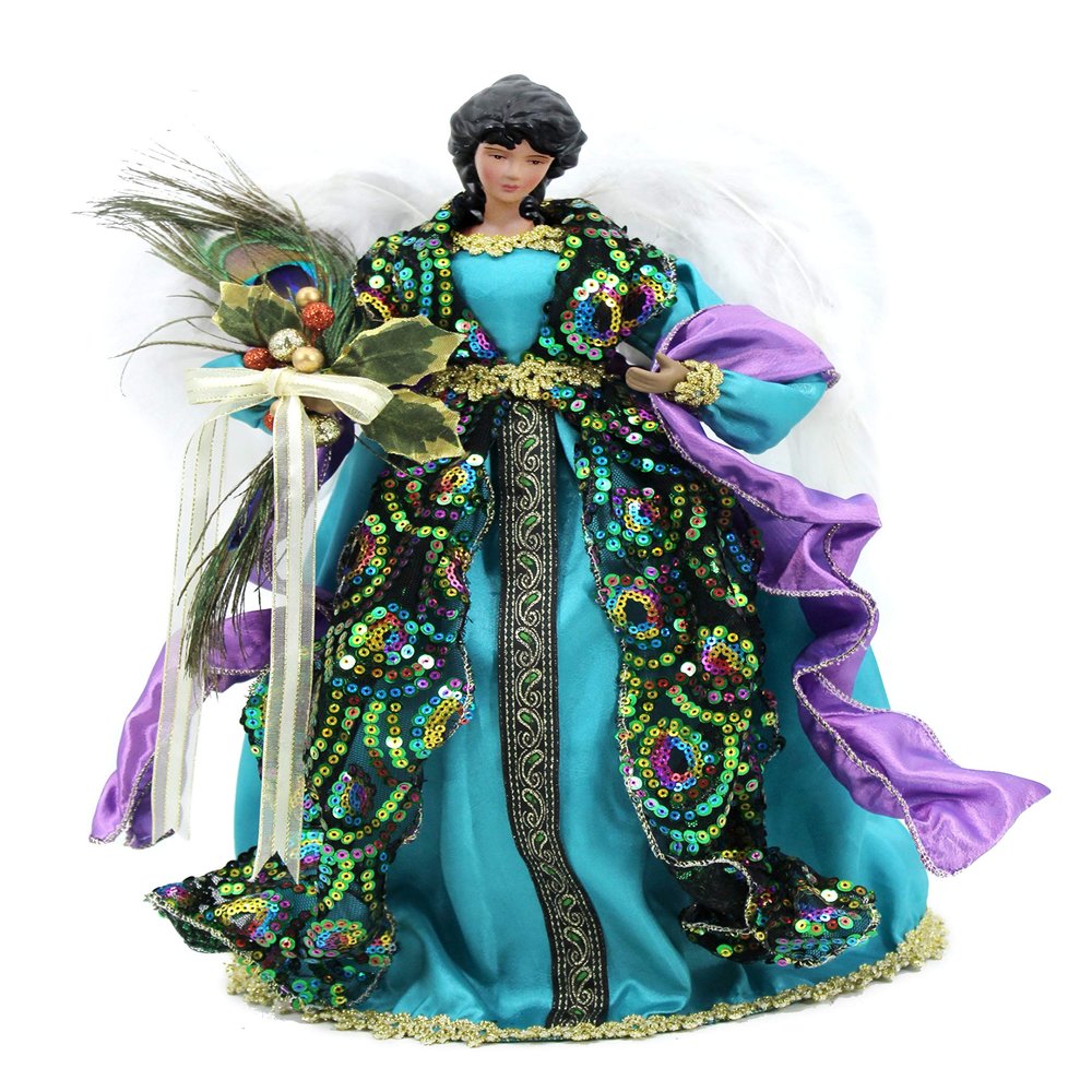 Windy Hill Collection 14" Inch Standing Stunning African American Ethnic Sequin Angel Christmas Tree Topper or Table Top 148550A